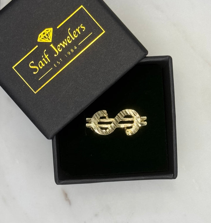 10K GOLD NUGGET CUT DOLLAR SYMBOL RING