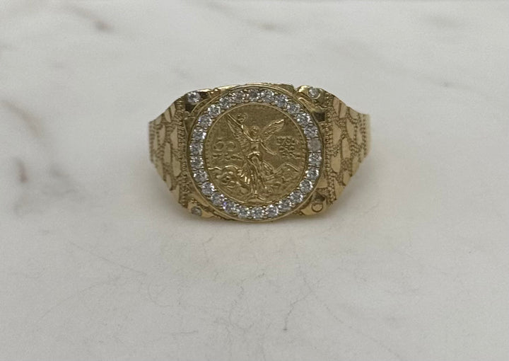 10K GOLD 50 PESOS CZ NUGGET CUT RING