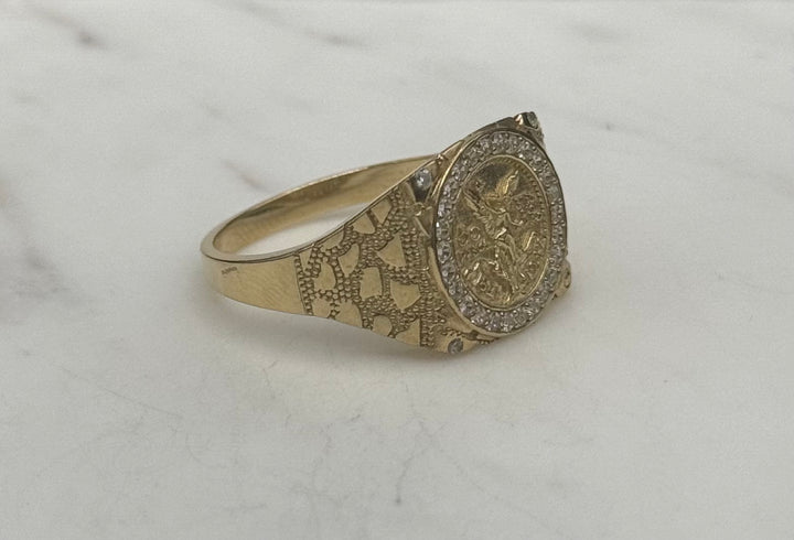 10K GOLD 50 PESOS CZ NUGGET CUT RING