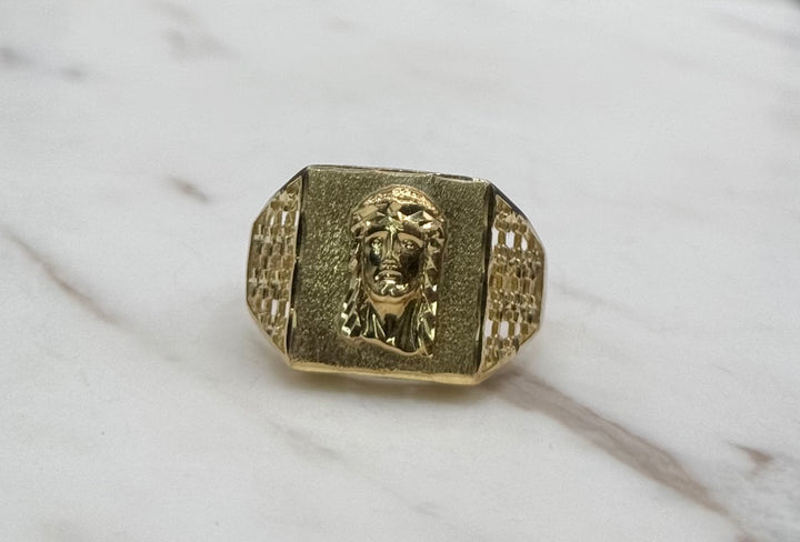 10K GOLD JESUS FACE NUGGET CUT RING