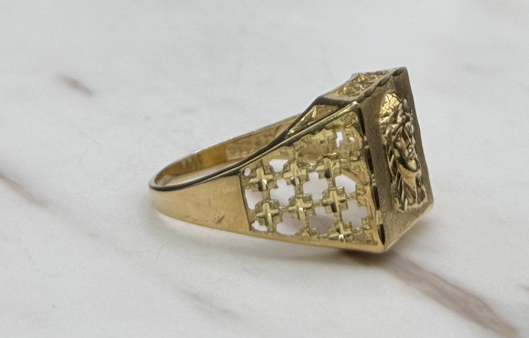10K GOLD JESUS FACE NUGGET CUT RING