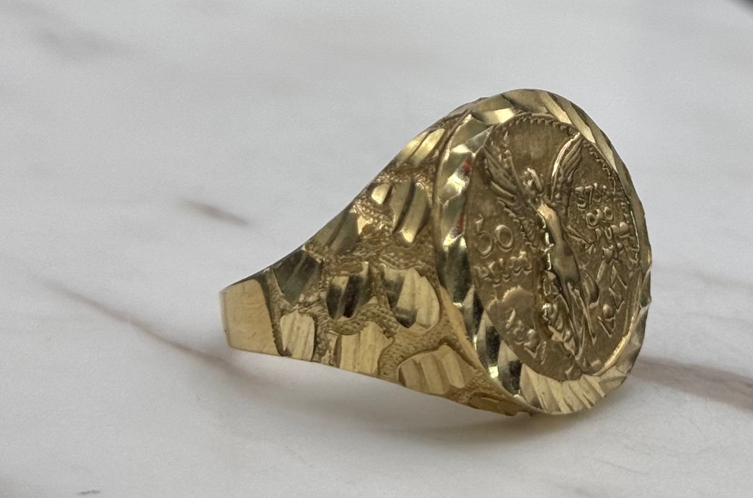 10K GOLD NUGGET CUT 50 PESOS RING