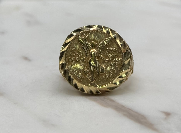 10K GOLD NUGGET CUT 50 PESOS RING