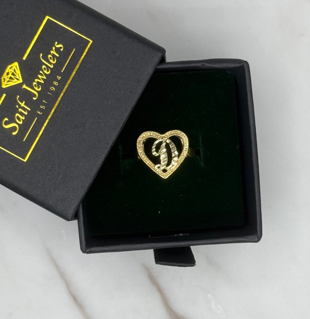 10K GOLD HEART SHAPE DIA CUT D INITIAL RING