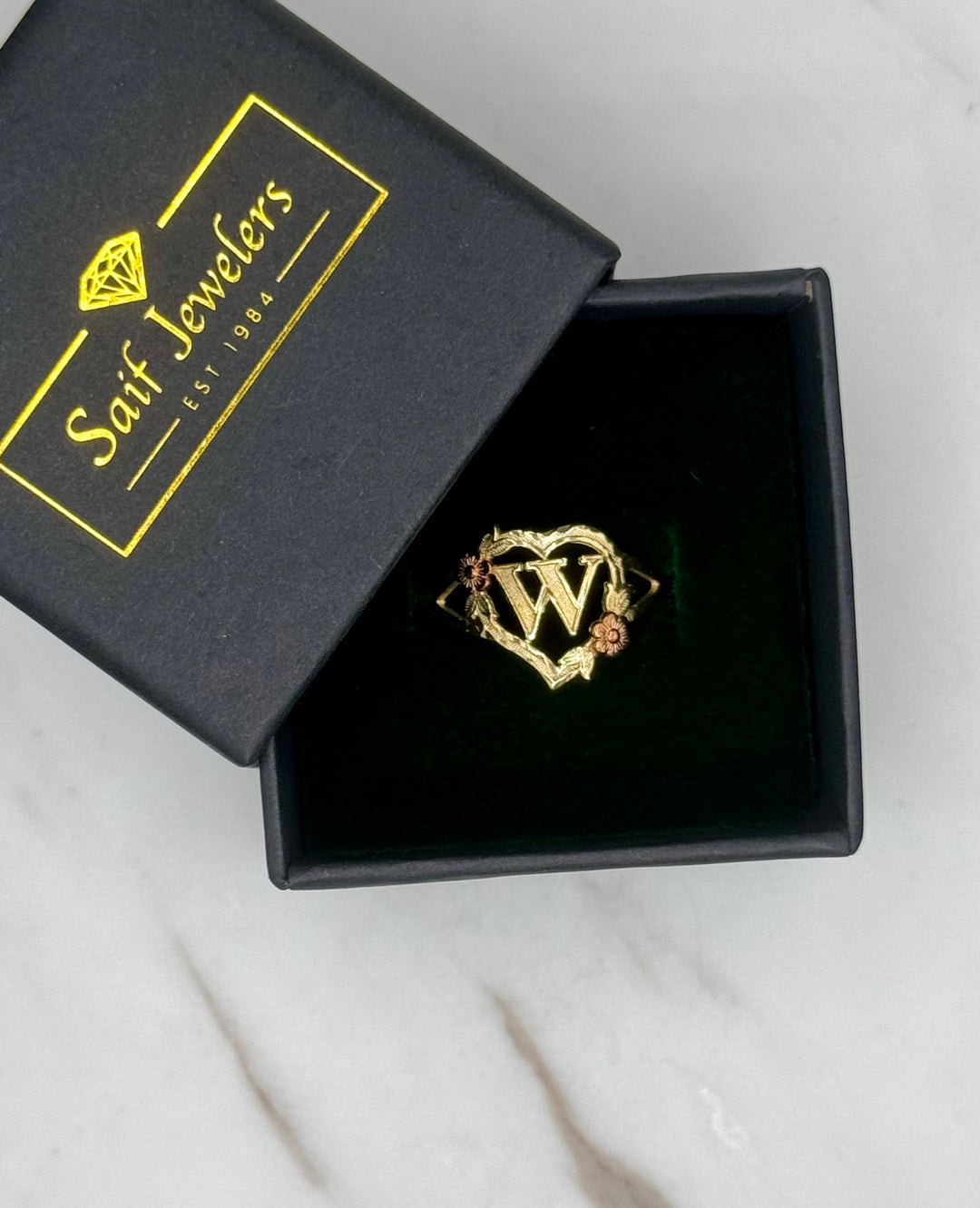 10K GOLD TWO TONE HEART SHAPE W INITIAL RING