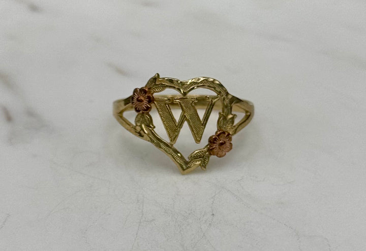 10K GOLD TWO TONE HEART SHAPE W INITIAL RING