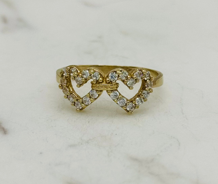 10K GOLD TWO HEARTS WITH CZ RING