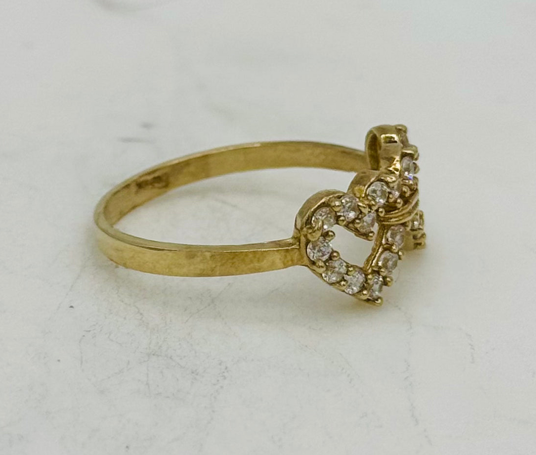 10K GOLD TWO HEARTS WITH CZ RING