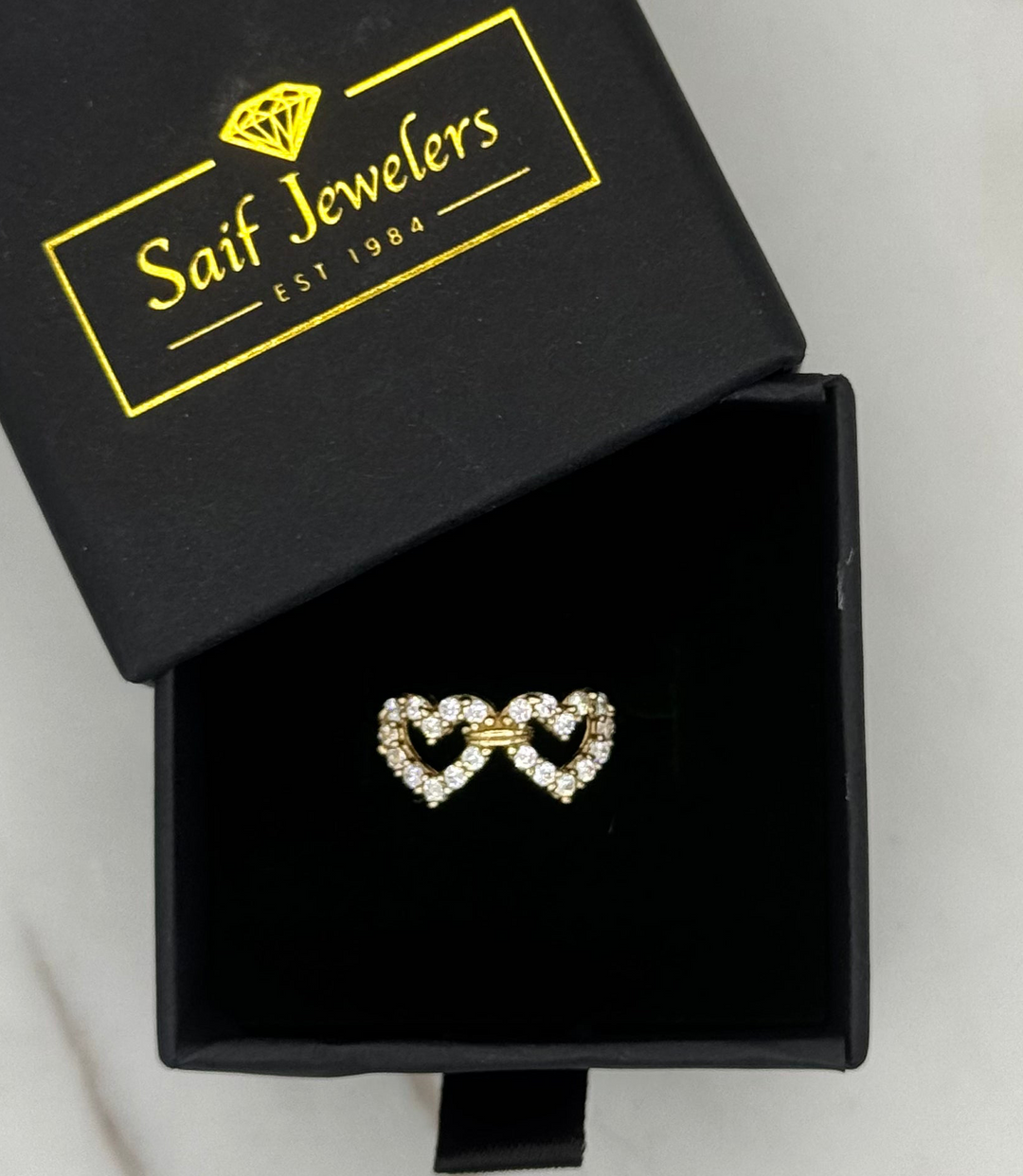 10K GOLD TWO HEARTS WITH CZ RING