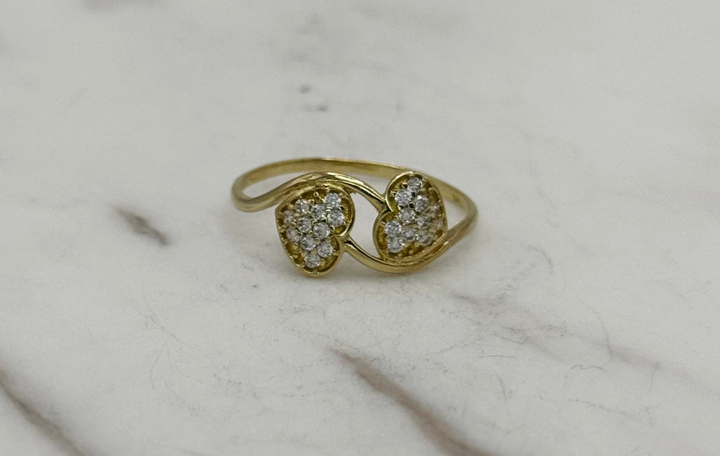 10K GOLD TWO HEARTS WITH CZ RING