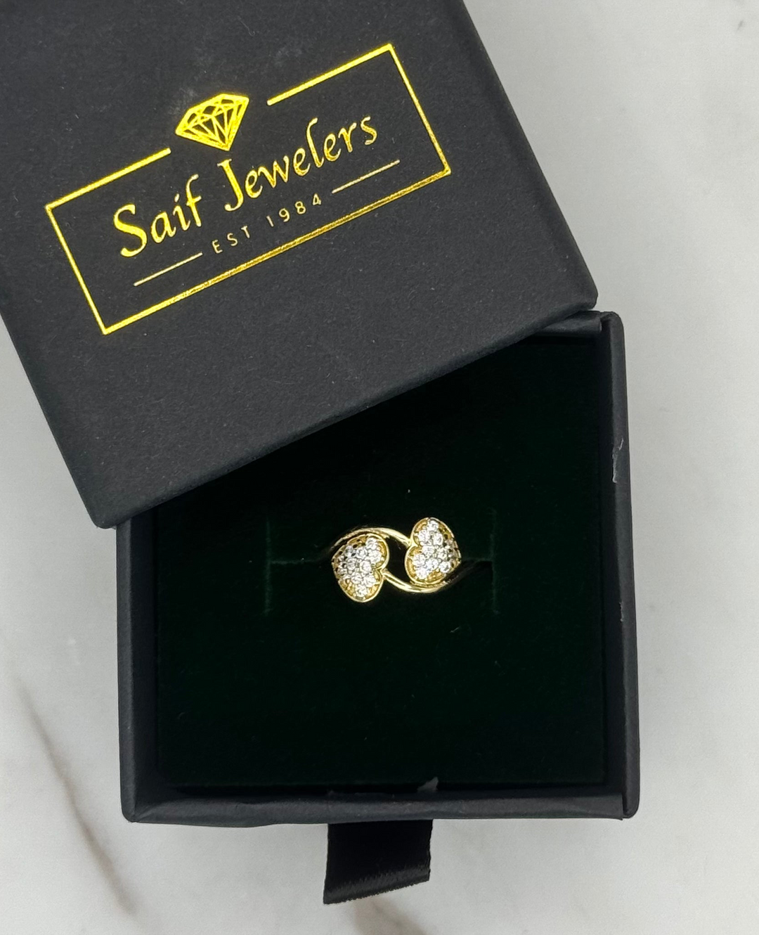 10K GOLD TWO HEARTS WITH CZ RING