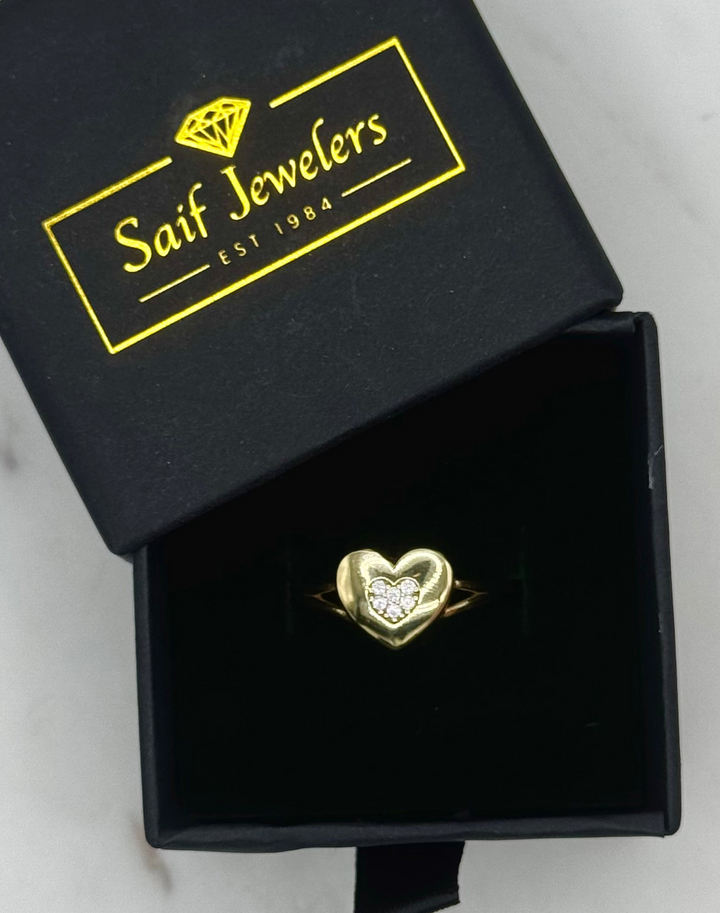 10K GOLD HEART WITH CZ RING