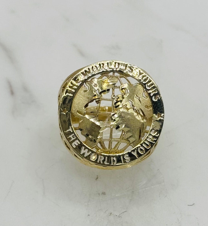 10K GOLD WORLD IS YOURS 3D RING