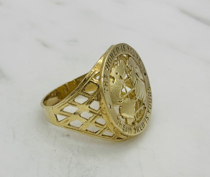 10K GOLD WORLD IS YOURS 3D RING