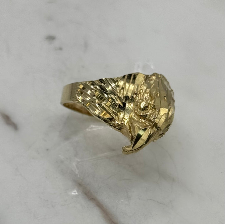 10K GOLD EAGLE HEAD DIA CUT RING