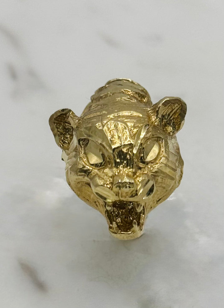 10K GOLD TIGER HEAD DIA CUT RING
