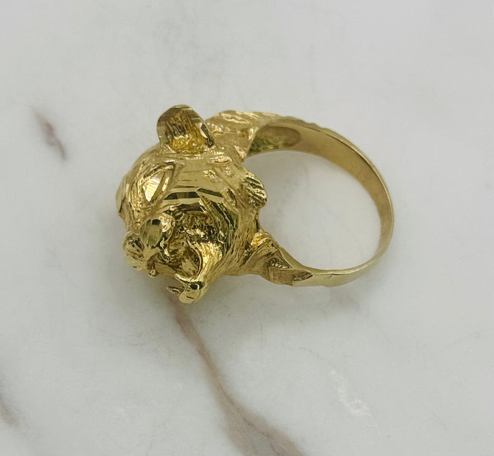 10K GOLD TIGER HEAD DIA CUT RING