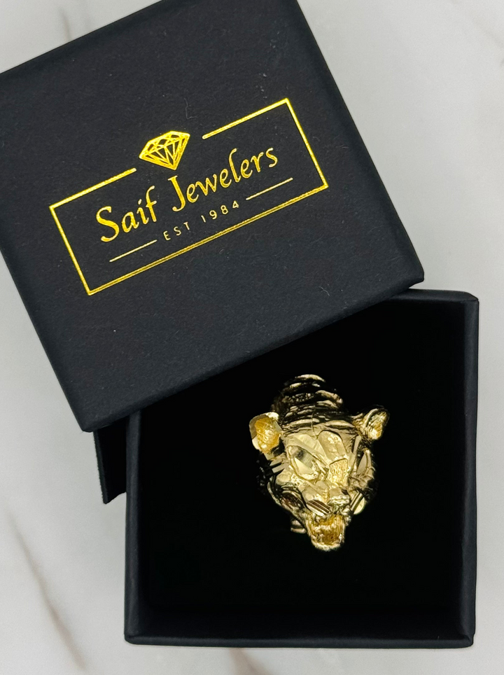 10K GOLD TIGER HEAD DIA CUT RING