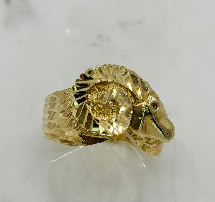 10K GOLD RAM’s HEAD 3D NUGGET CUT DIA CUT RING