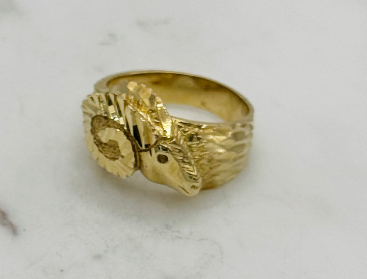 10K GOLD RAM’s HEAD 3D NUGGET CUT DIA CUT RING