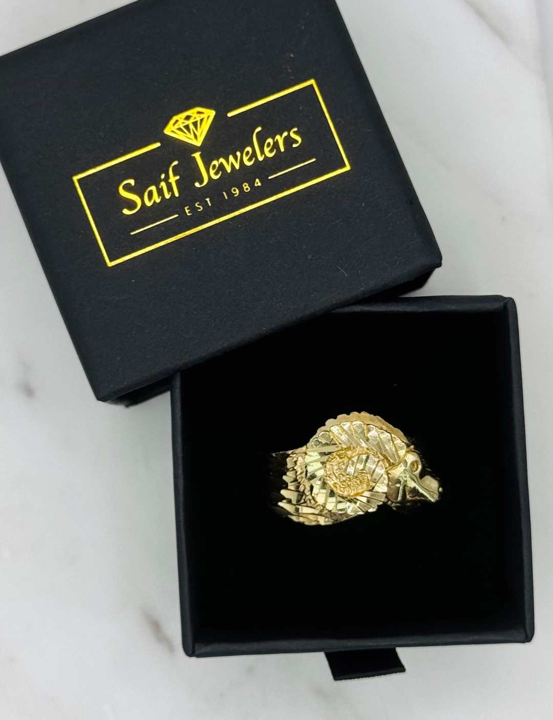 10K GOLD RAM’s HEAD 3D NUGGET CUT DIA CUT RING