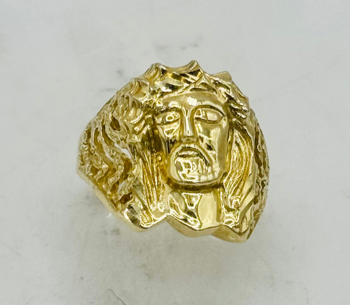 10K GOLD JESUS FACE FANCY DESIGN RING