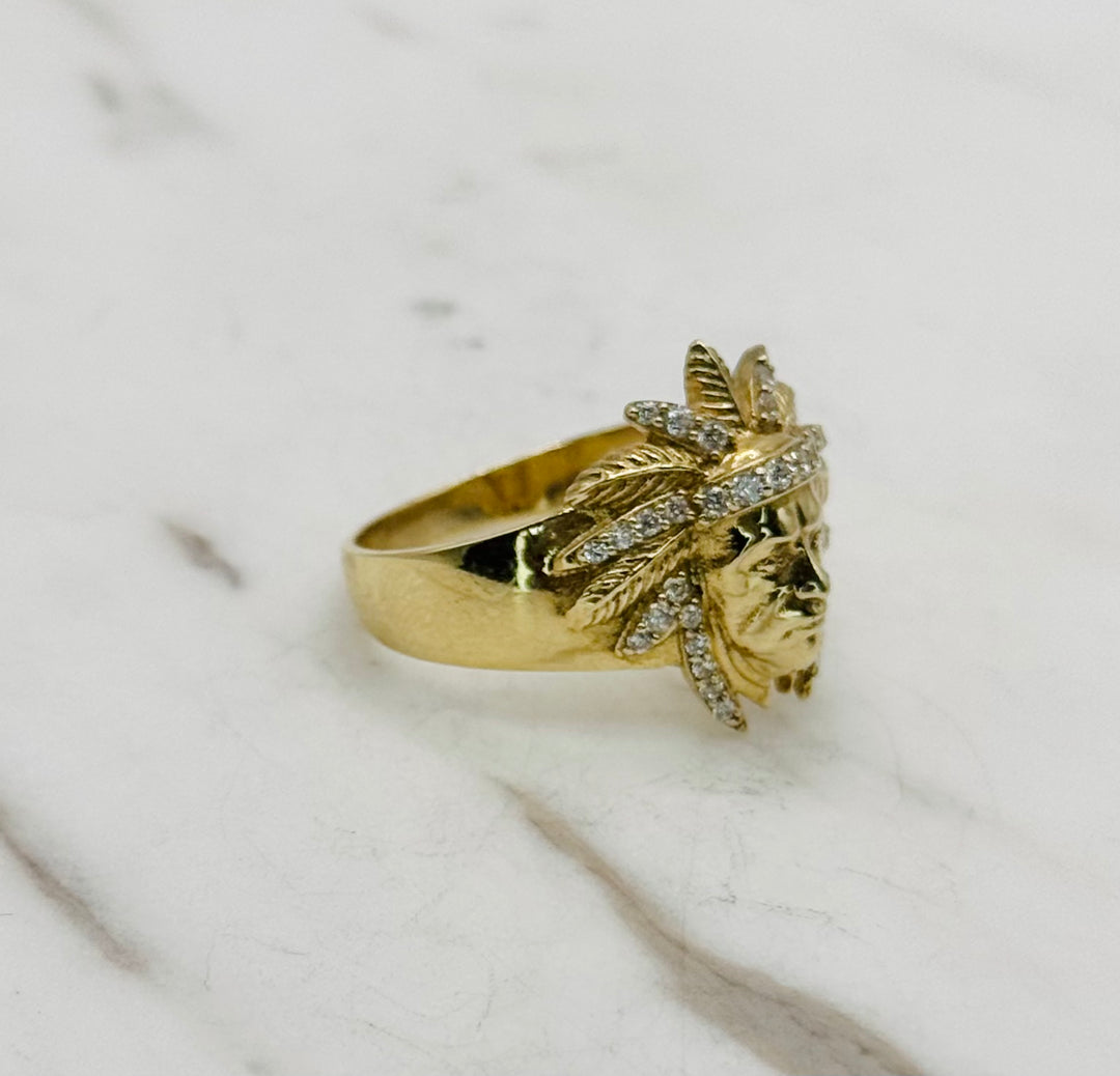 10K GOLD CHIEF HEAD CZ RING