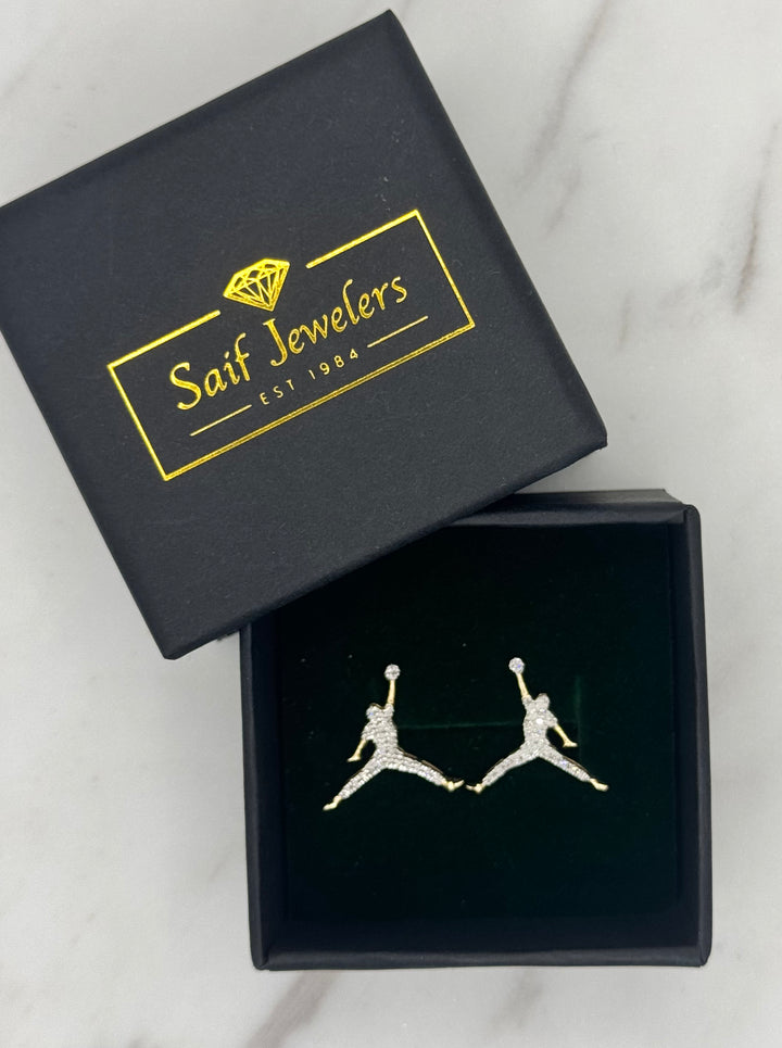 10K GOLD JUMP MAN DIAMOND STUDS
