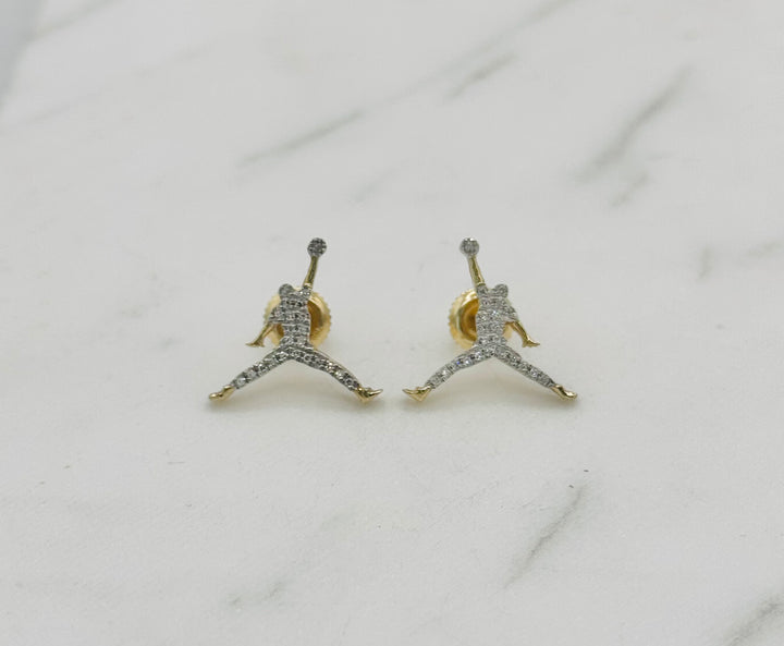10K GOLD JUMP MAN DIAMOND STUDS