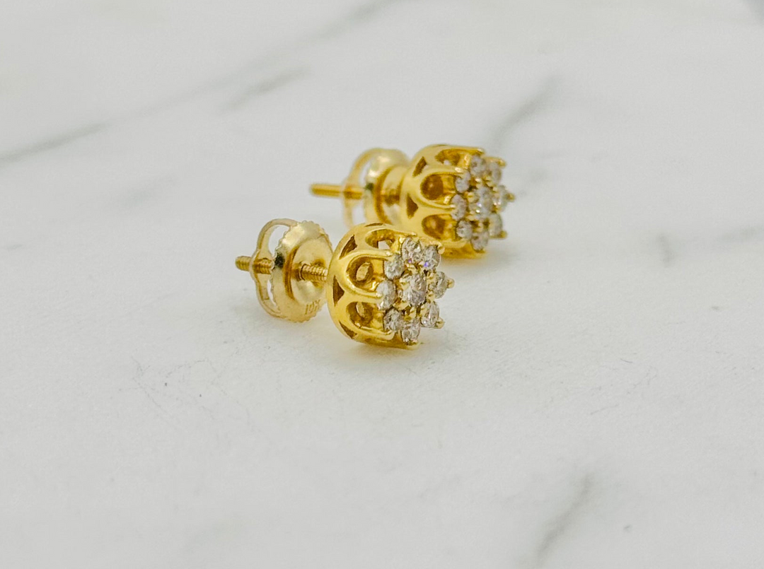 10K GOLD FLOWER DIAMOND STUDS