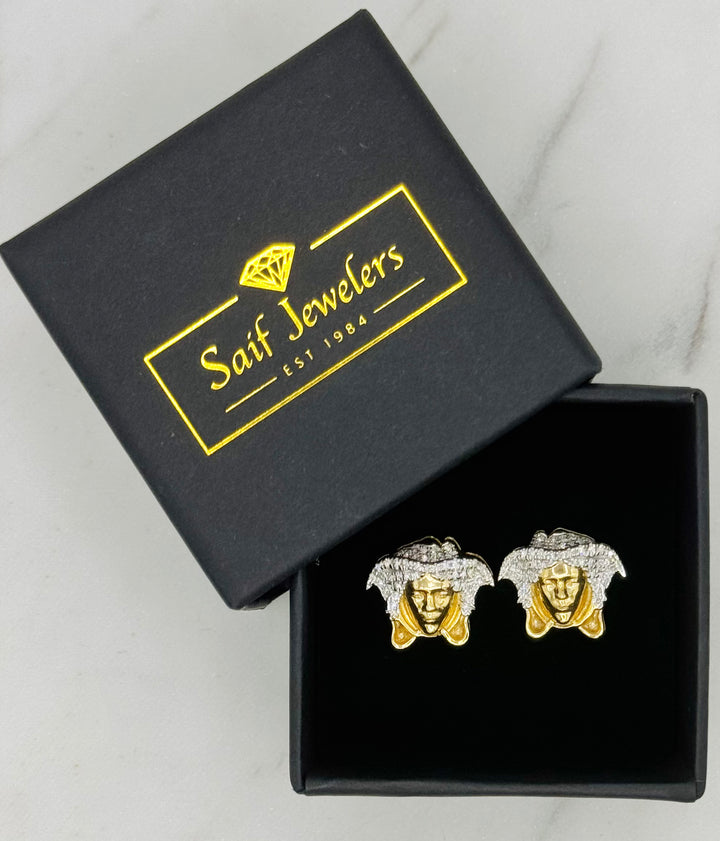 10K GOLD MEDUSA HEAD DIAMOND STUDS