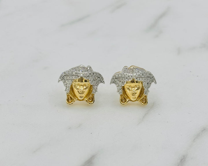 10K GOLD MEDUSA HEAD DIAMOND STUDS