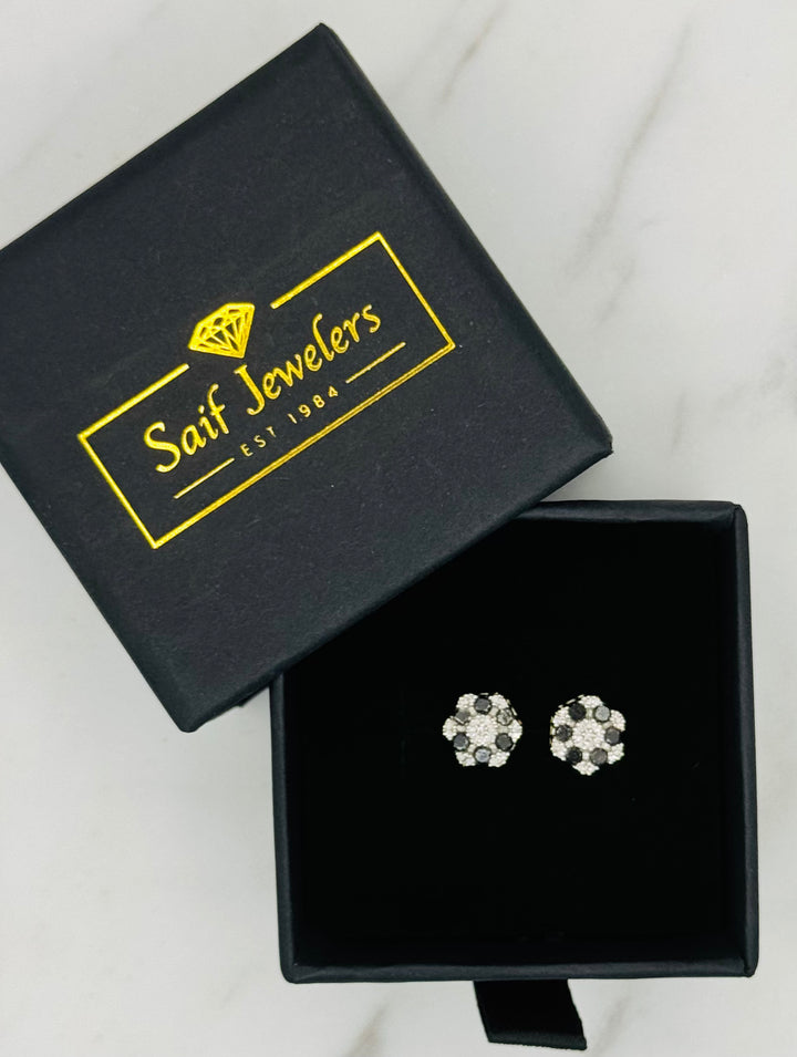 10K GOLD FLOWER BLACK STONE DIAMOND STUDS
