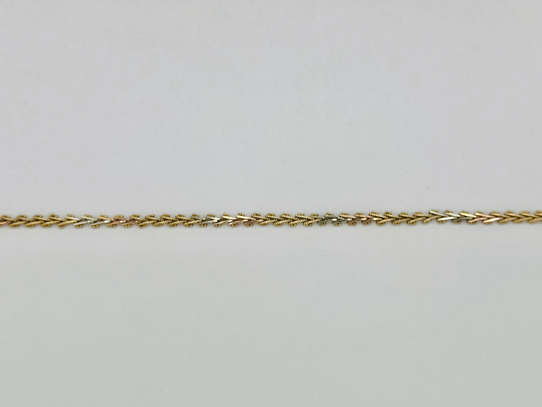 14K TRI GOLD WHEAT LINK BRACELET