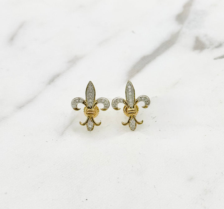 10K GOLD DIAMOND FLEUR-DE-LIS STUDS