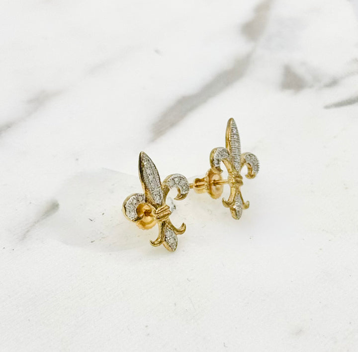 10K GOLD DIAMOND FLEUR-DE-LIS STUDS
