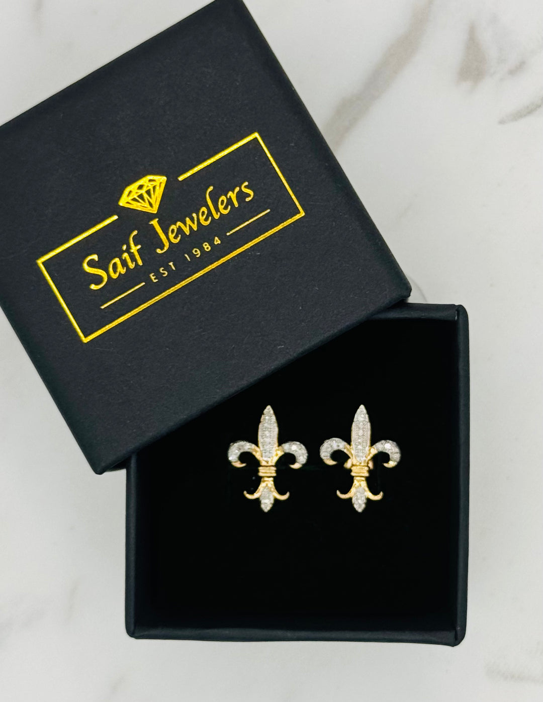 10K GOLD DIAMOND FLEUR-DE-LIS STUDS