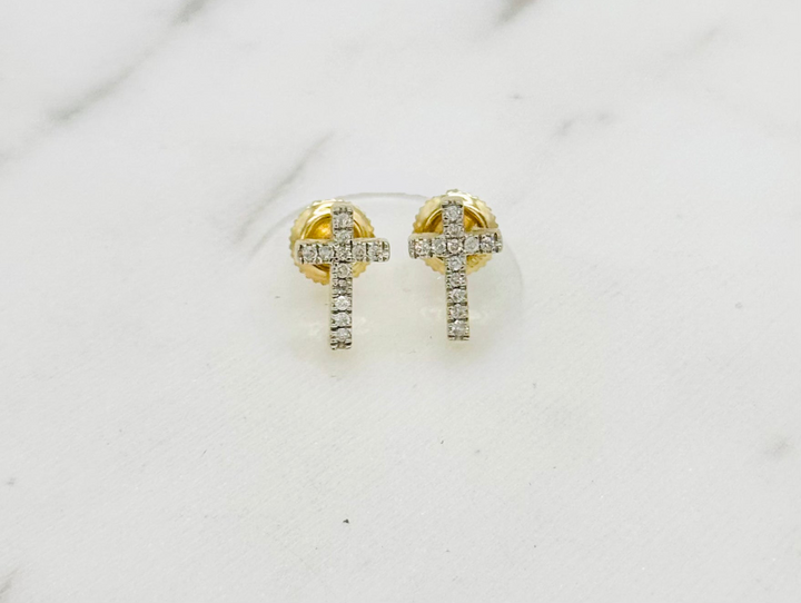 10K GOLD CROSS DIAMOND STUDS