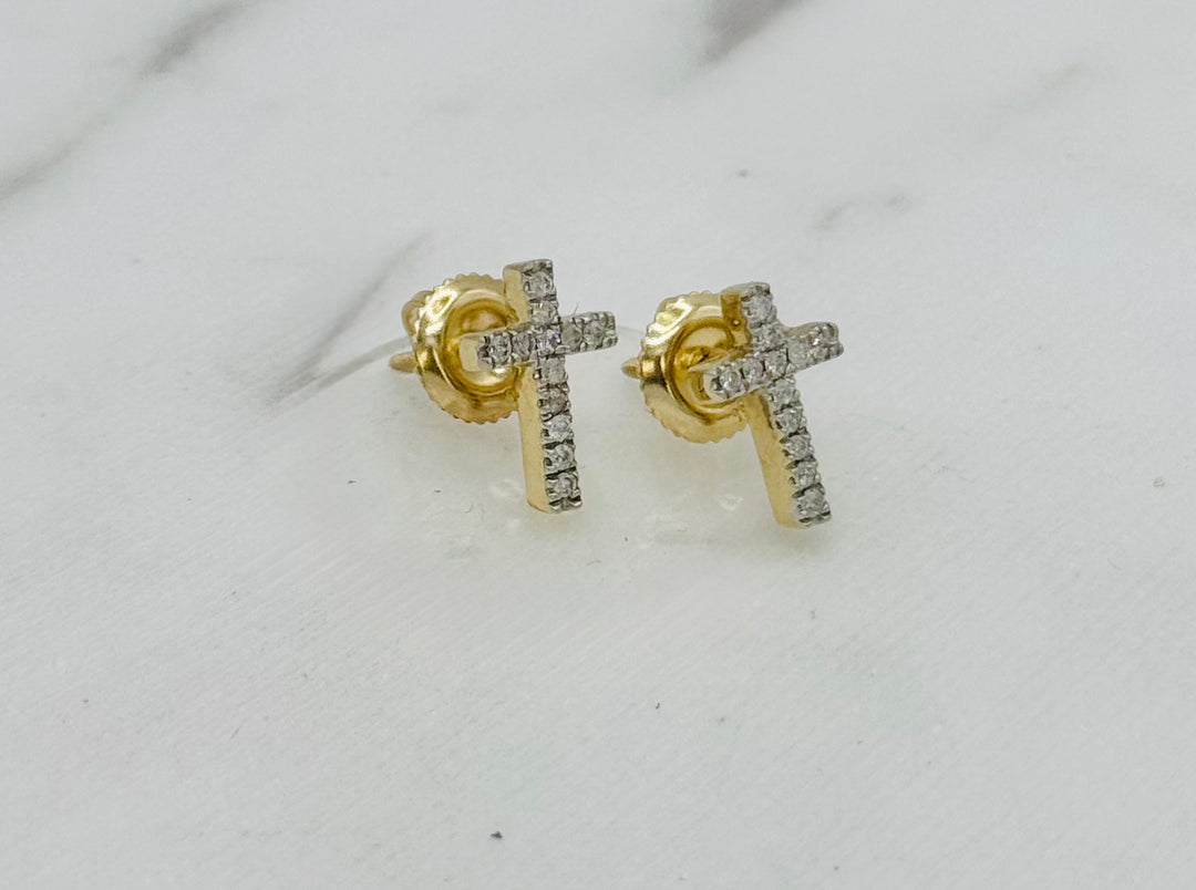 10K GOLD CROSS DIAMOND STUDS