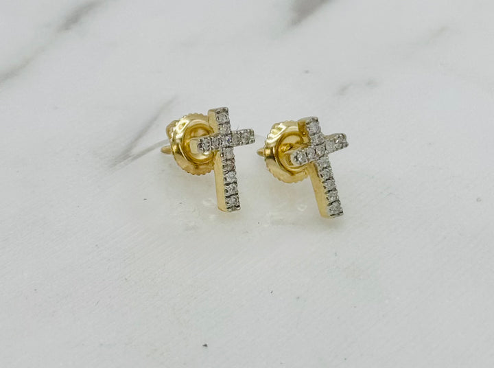 10K GOLD CROSS DIAMOND STUDS