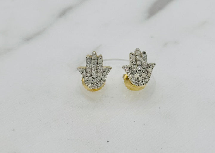 10K GOLD HAMSA HAND DIAMOND STUD