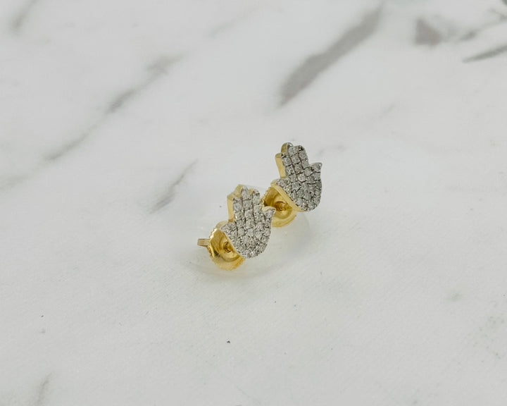 10K GOLD HAMSA HAND DIAMOND STUD