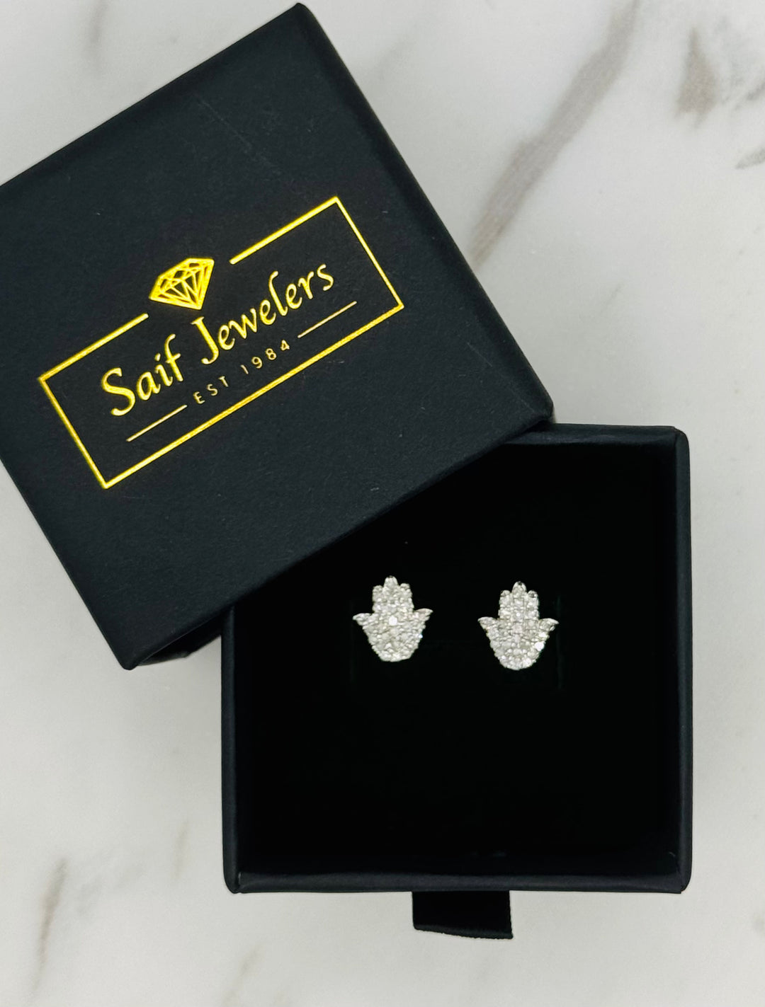 10K GOLD HAMSA HAND DIAMOND STUD