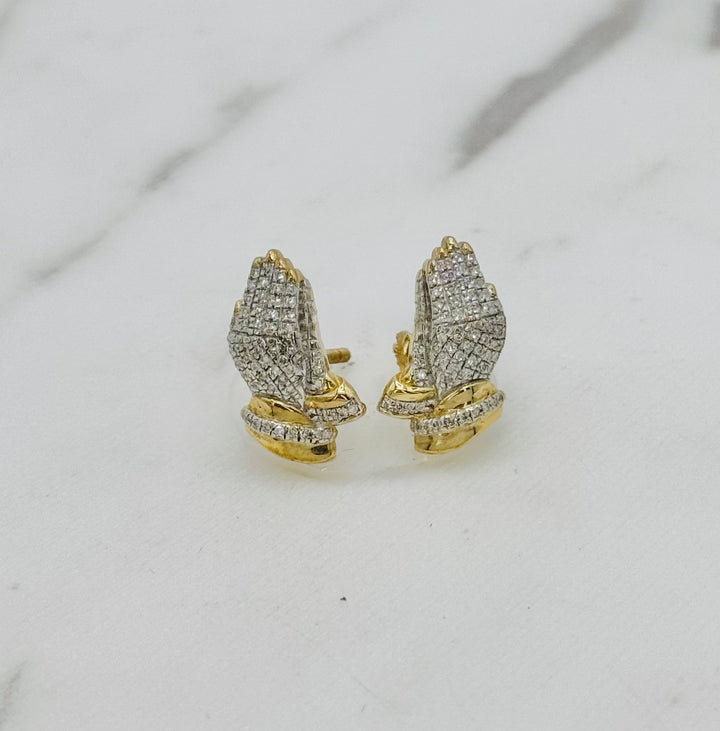 10K GOLD PRAYING HANDS DIAMOND STUDS