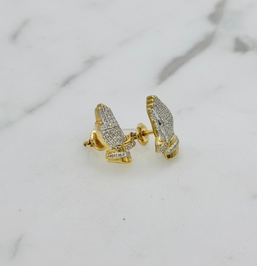 10K GOLD PRAYING HANDS DIAMOND STUDS