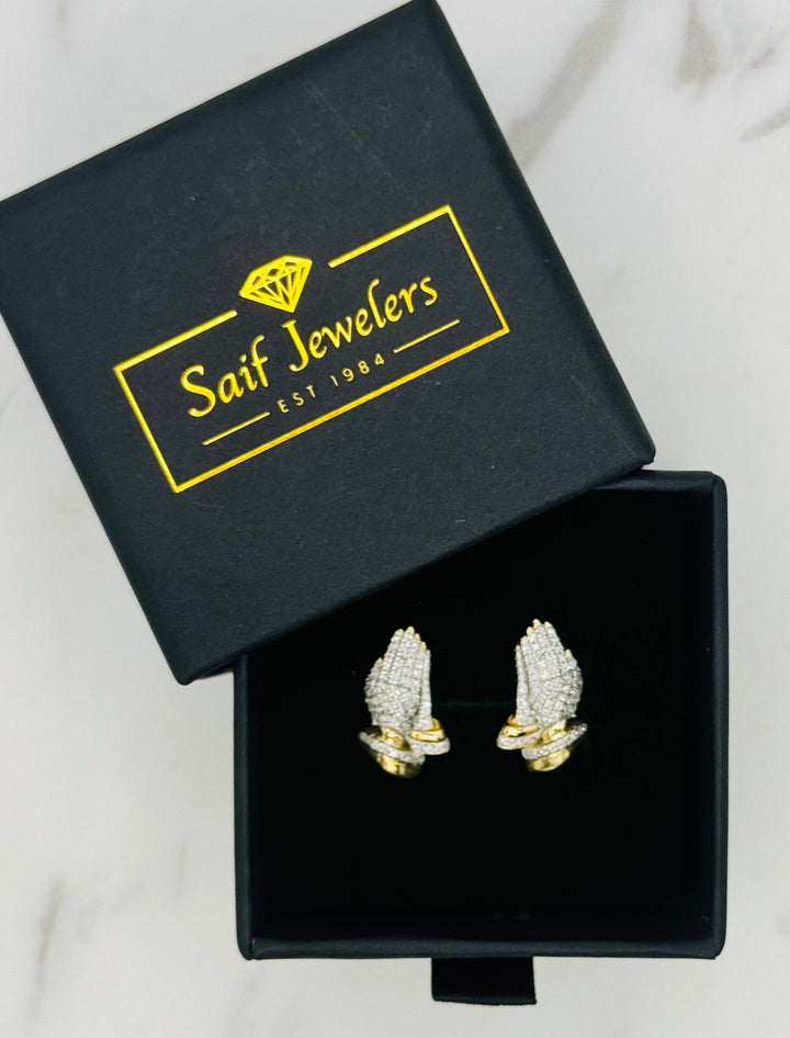 10K GOLD PRAYING HANDS DIAMOND STUDS