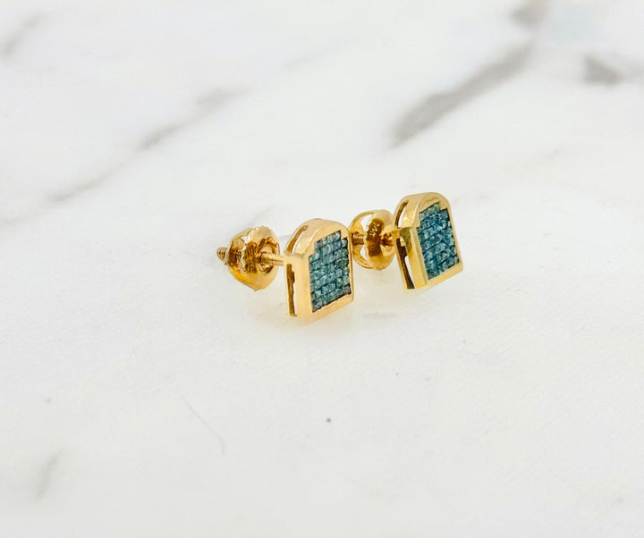 14K GOLD PRINCESSES CUT BLUE DIAMOND STUDS