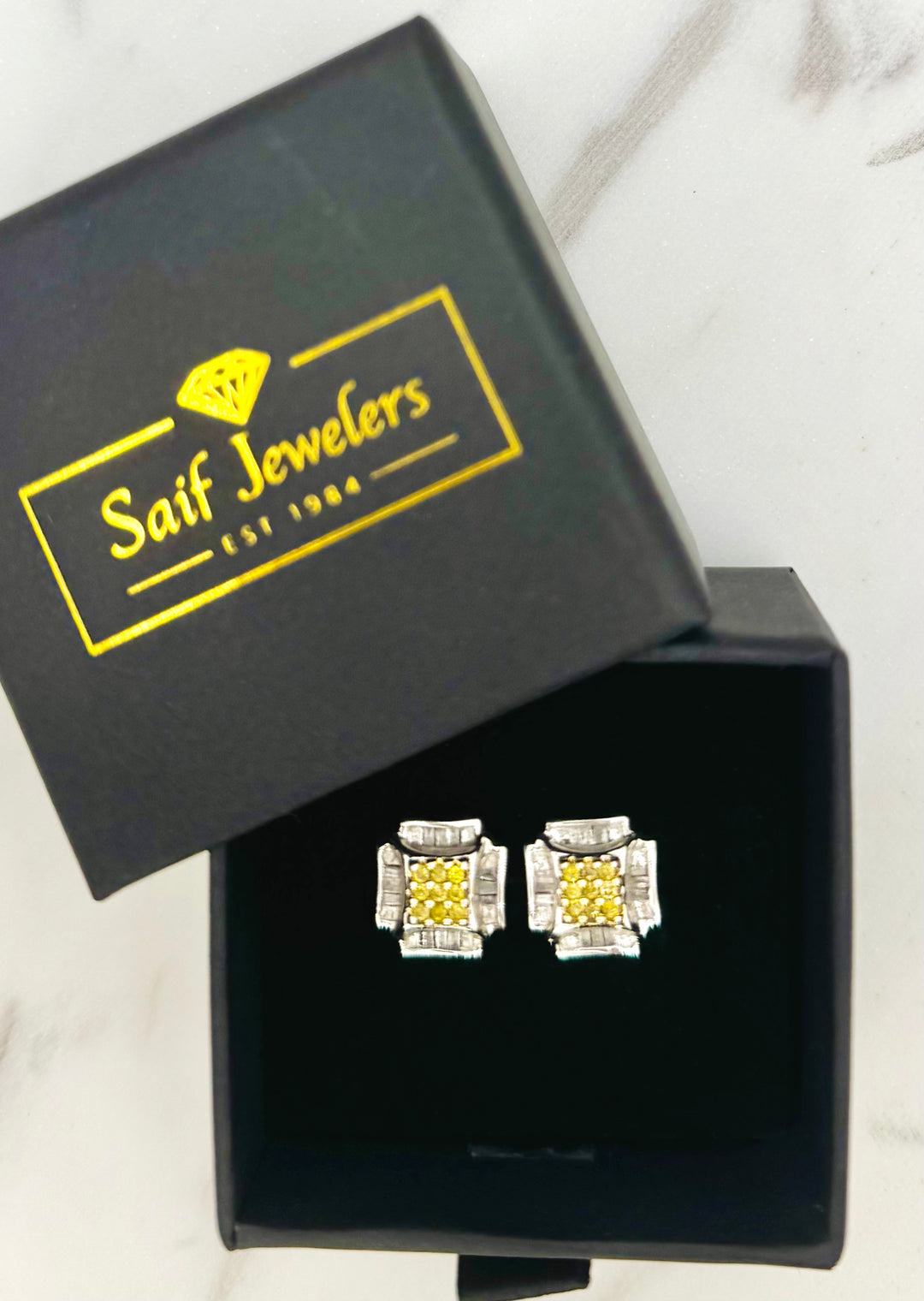 14K GOLD PRINCESSES CUT CANARY DIAMOND STUDS
