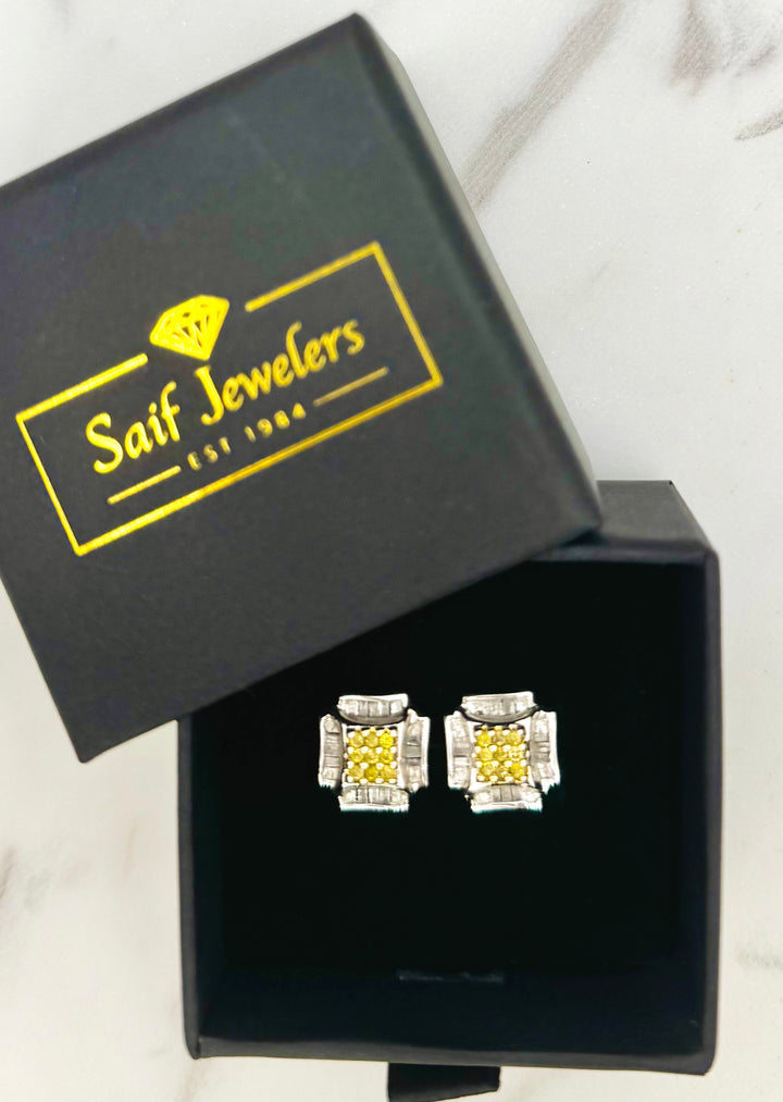 14K GOLD PRINCESSES CUT CANARY DIAMOND STUDS