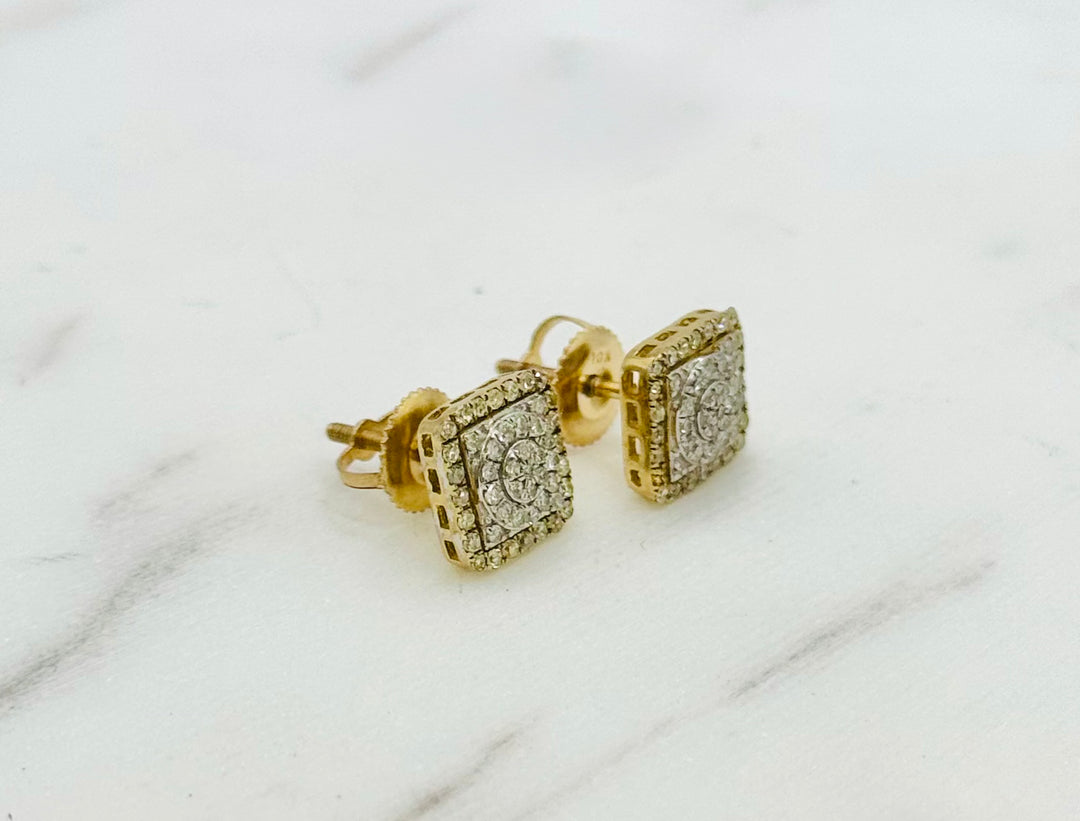 10K GOLD DIAMOND SQUARE STUDS